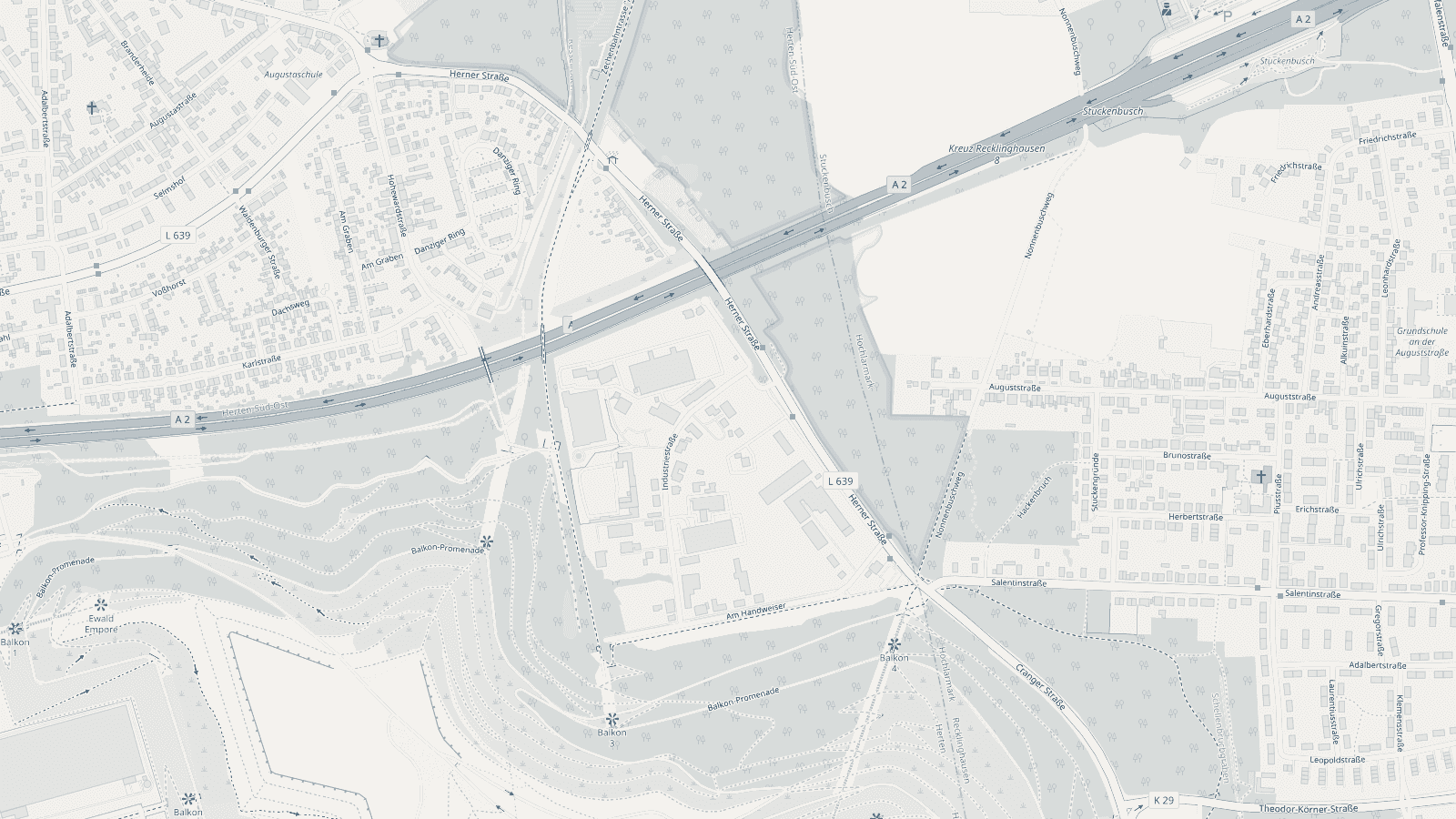 Stadtplan: RuhrTruck, Industriestraße 3 in 45699 Herten, im Gewerbegebiet südlich der A2 am Kreuz Recklinghausen